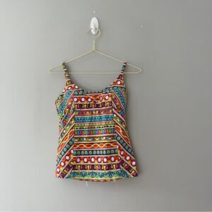 Trina Turk Tankini Swim Suit Bikini Top Bright Colorful Abstract Print Size 4